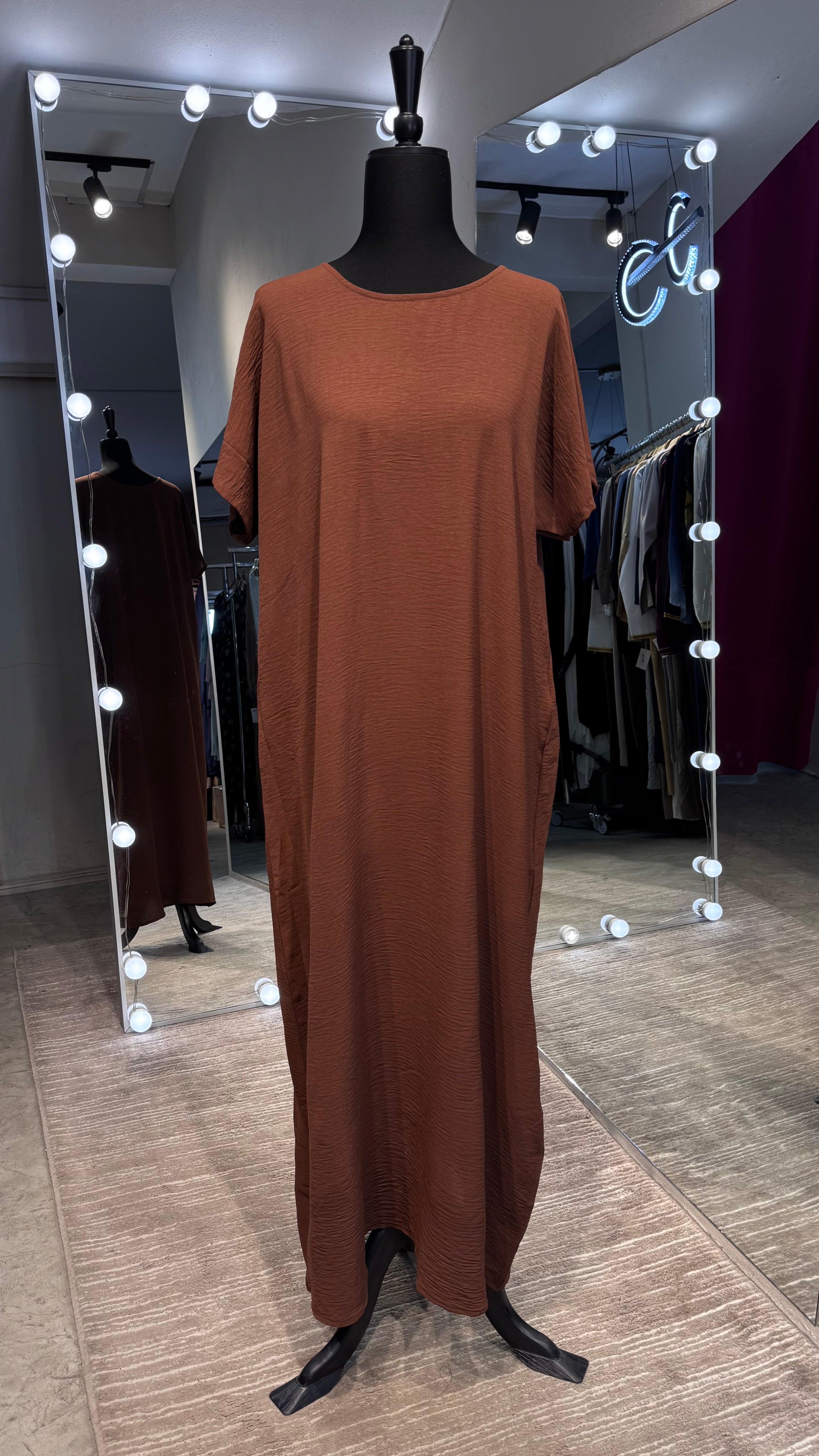 CY Crinkle Short Sleeve Inner Dress- Brown