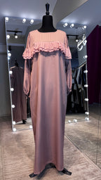 Straight Cut Abaya with front pleated chiffon- Dusty Pink