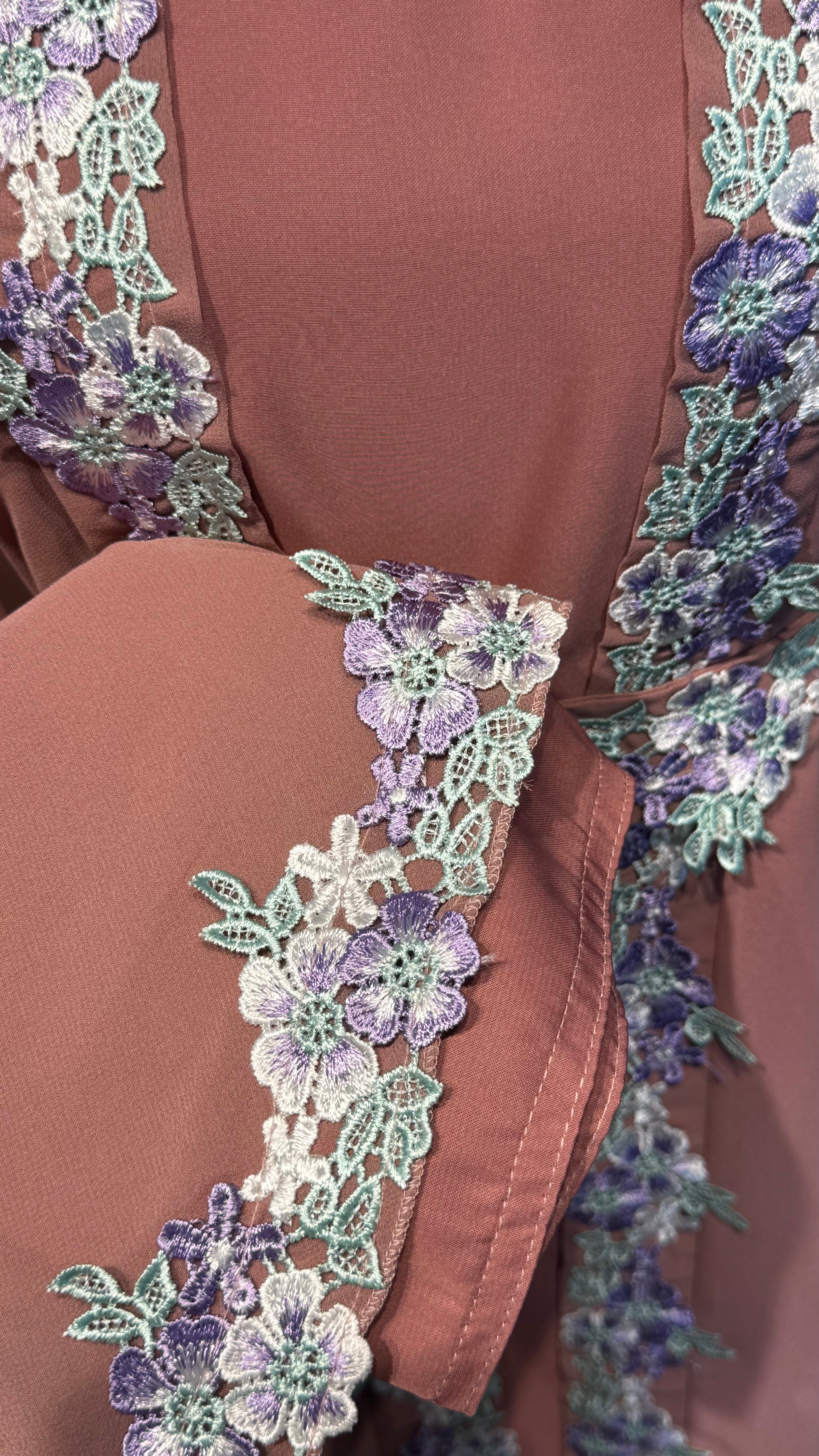 3 Piece Embroidered Abaya Set- Dusty Pink