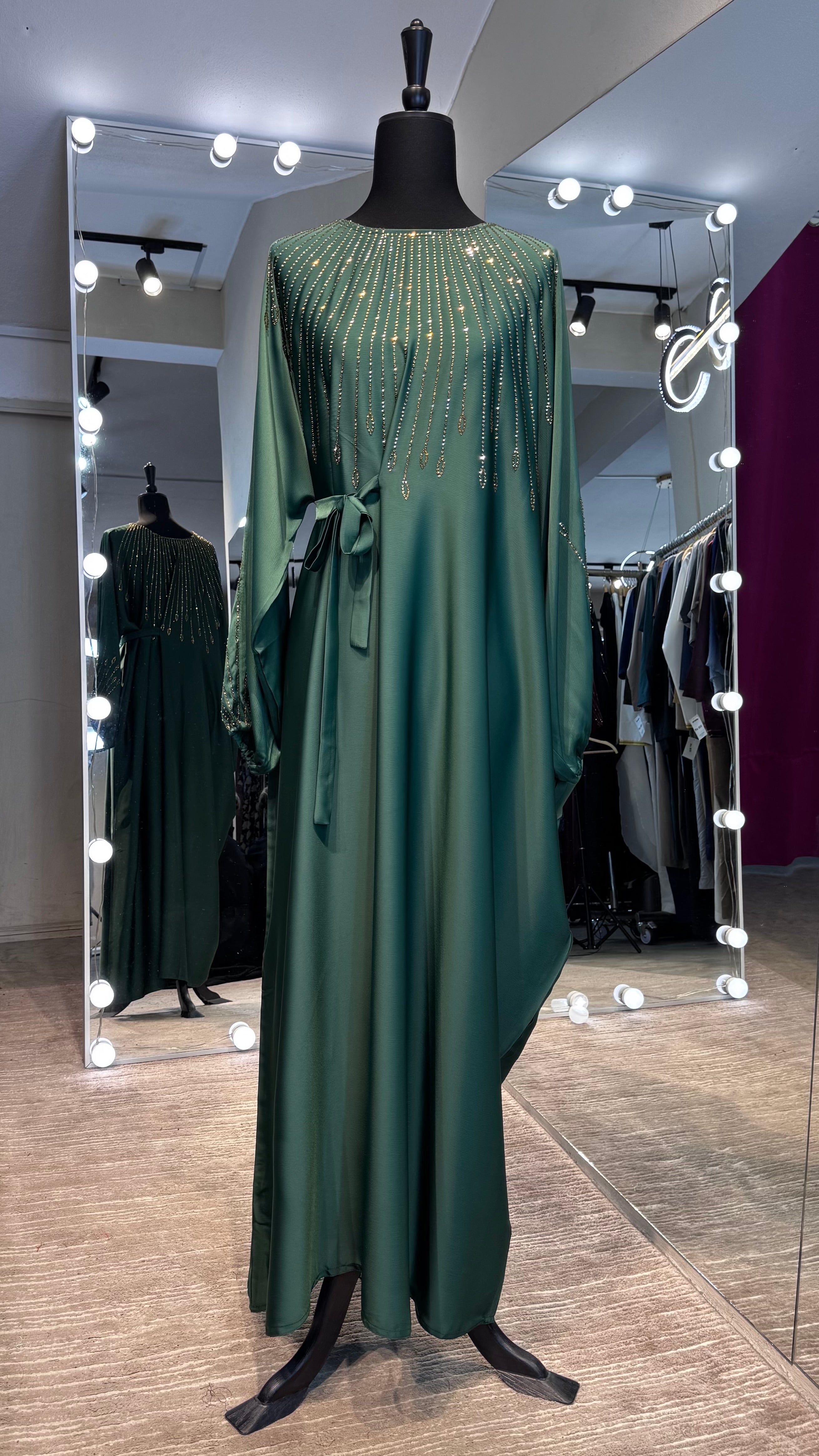 One Side Farasha Abaya Set with Hijab - Green