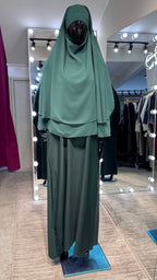 2-layers chiffon khimar Set- Dark green