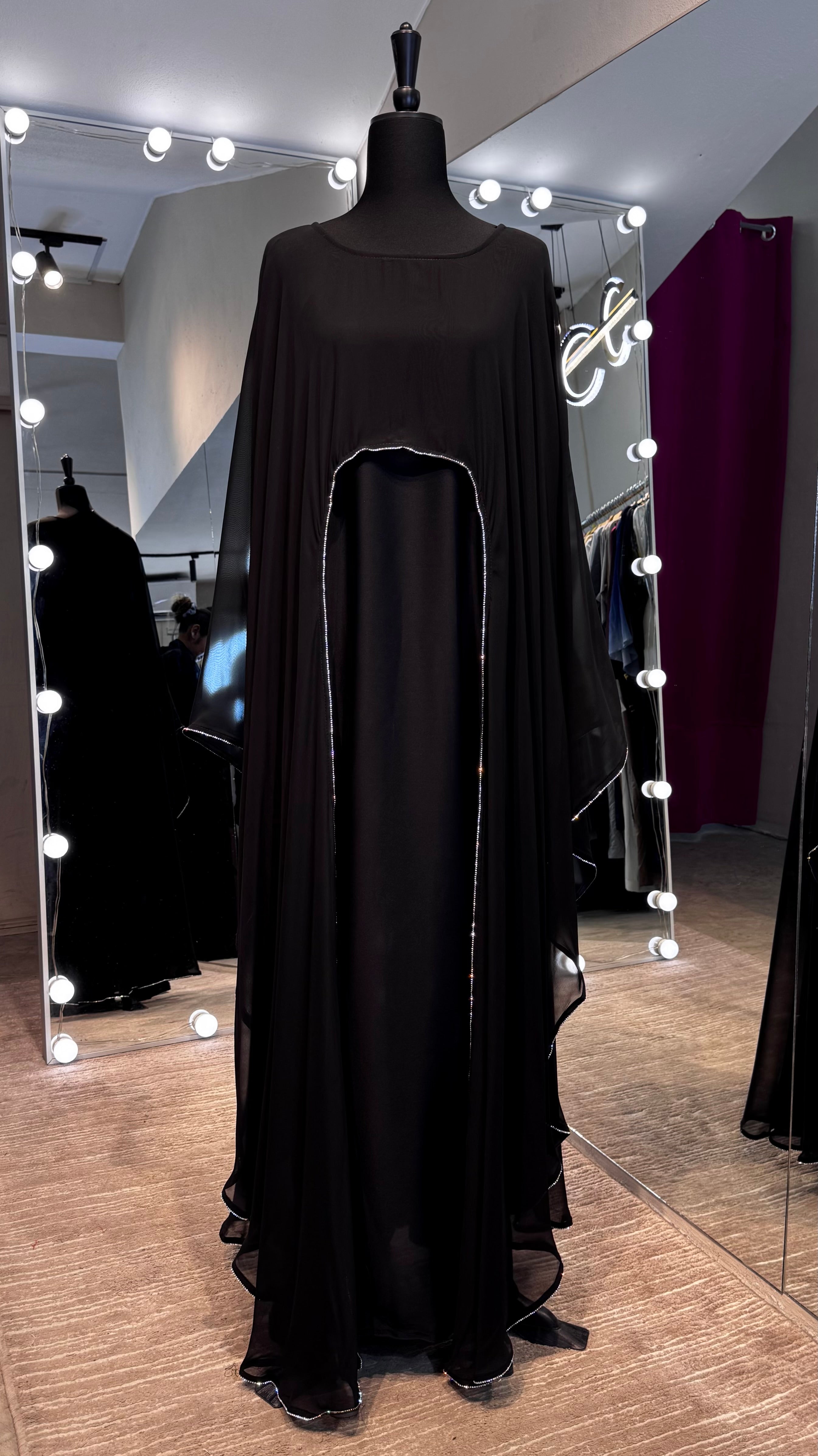 Farasha Wrap Abaya Set with Hijab -Black