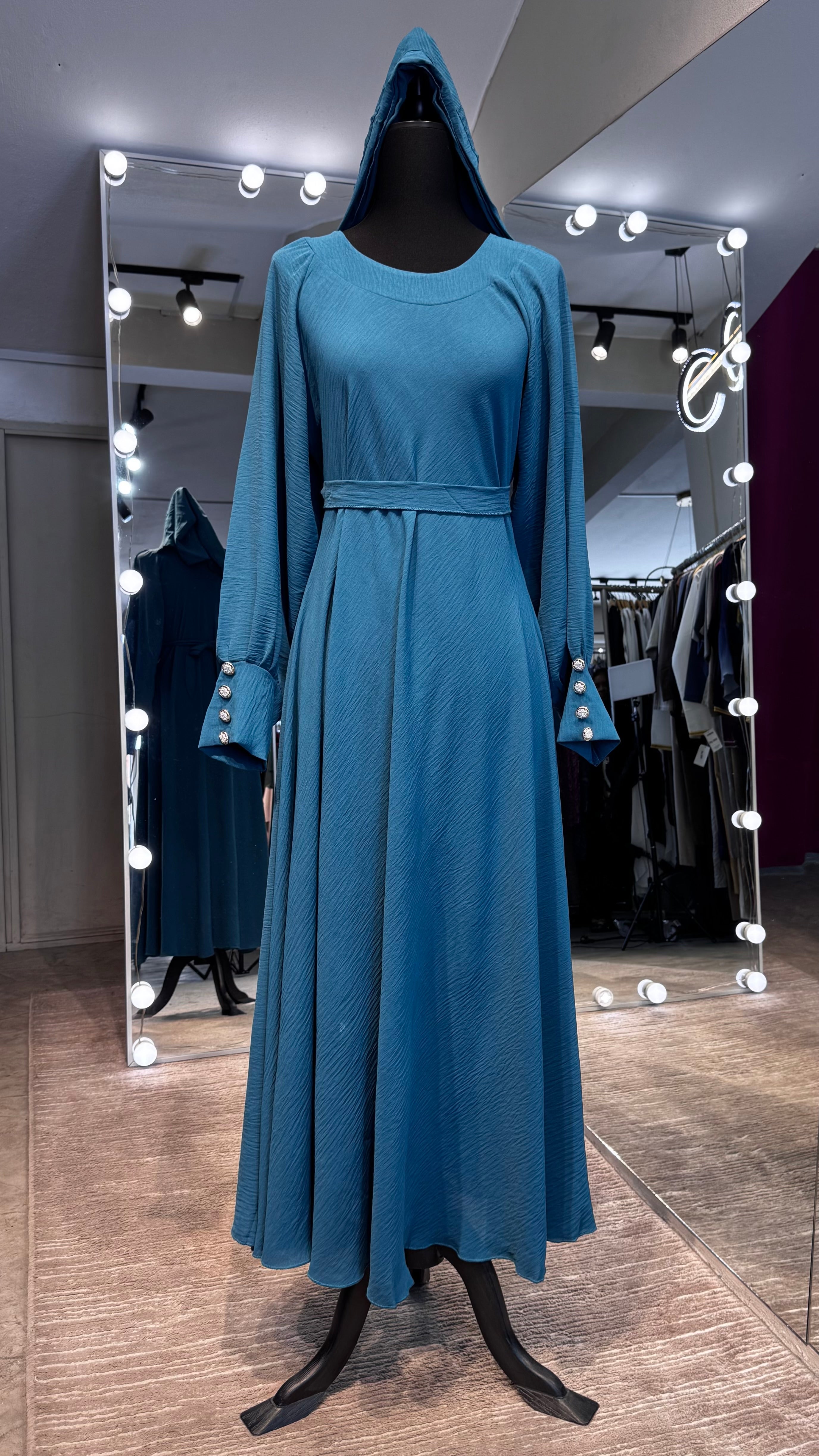Umbrella Cut Abaya Button Sleeve- Teal