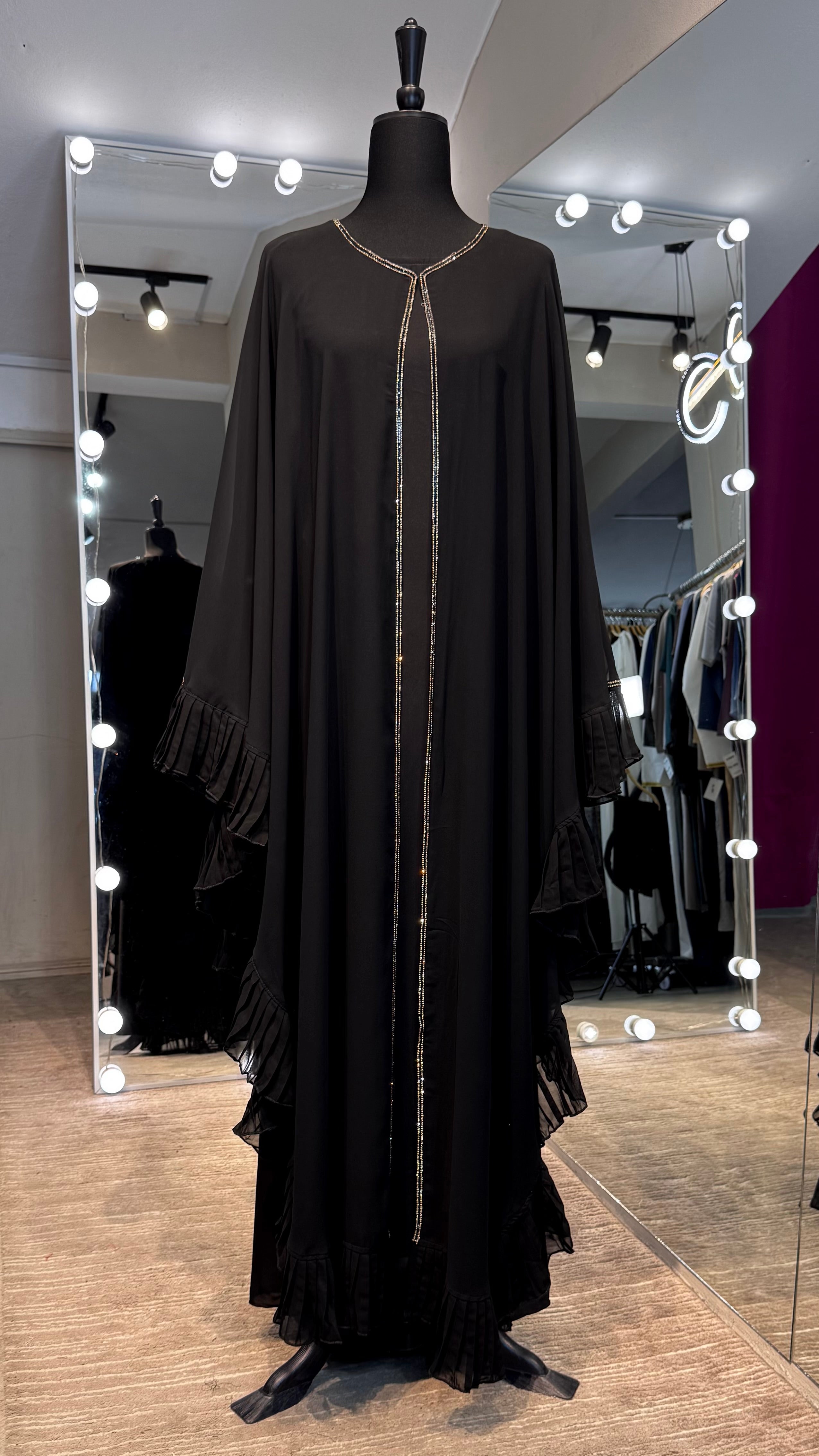 Farasha Pleated Sleeve 3 Pcs Set- Black