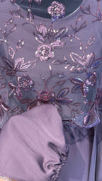 Cape Abaya Set with Hijab –Sequin, Nida & Chiffon - Dusty purple