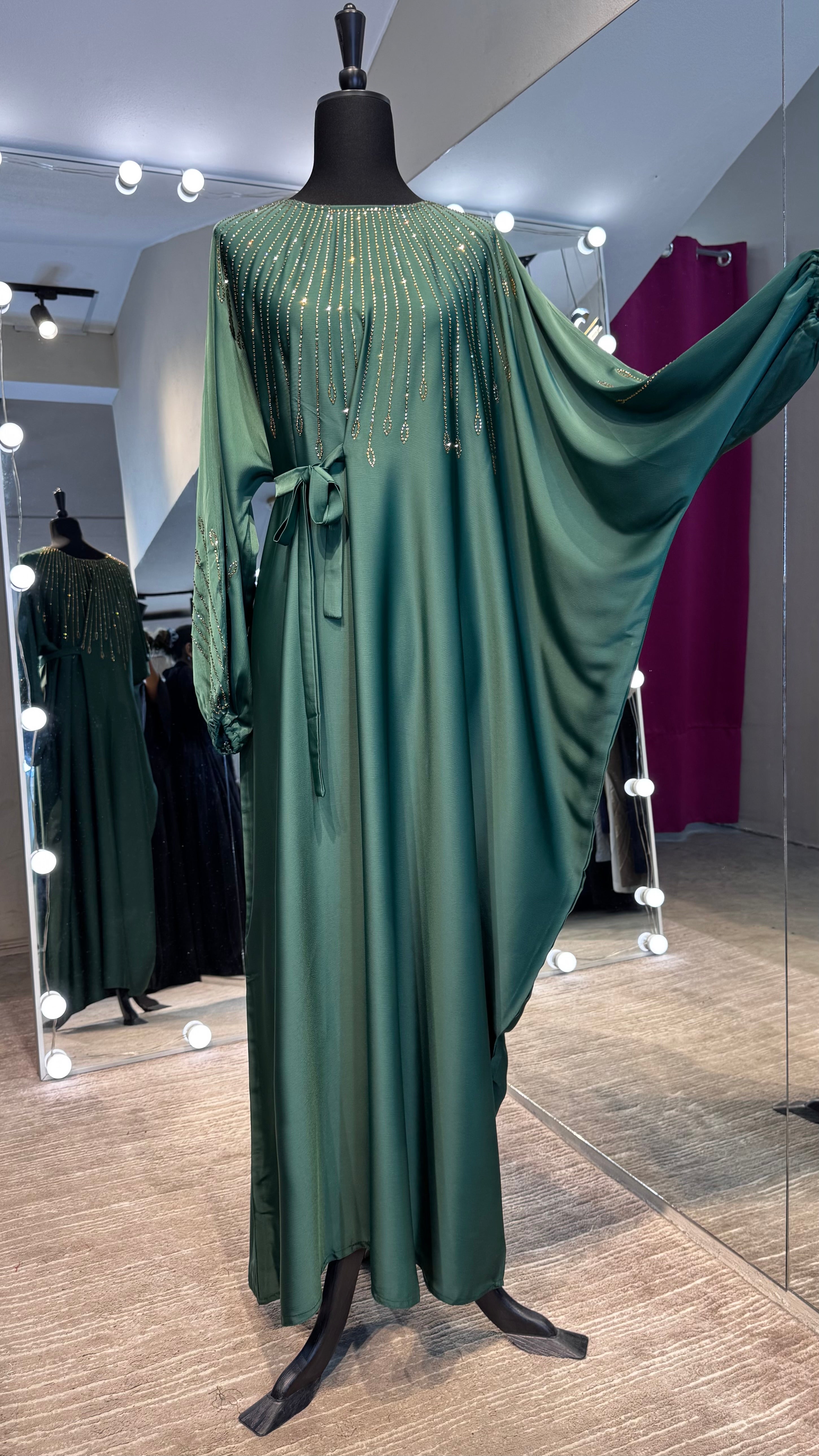 One Side Farasha Abaya Set with Hijab - Green