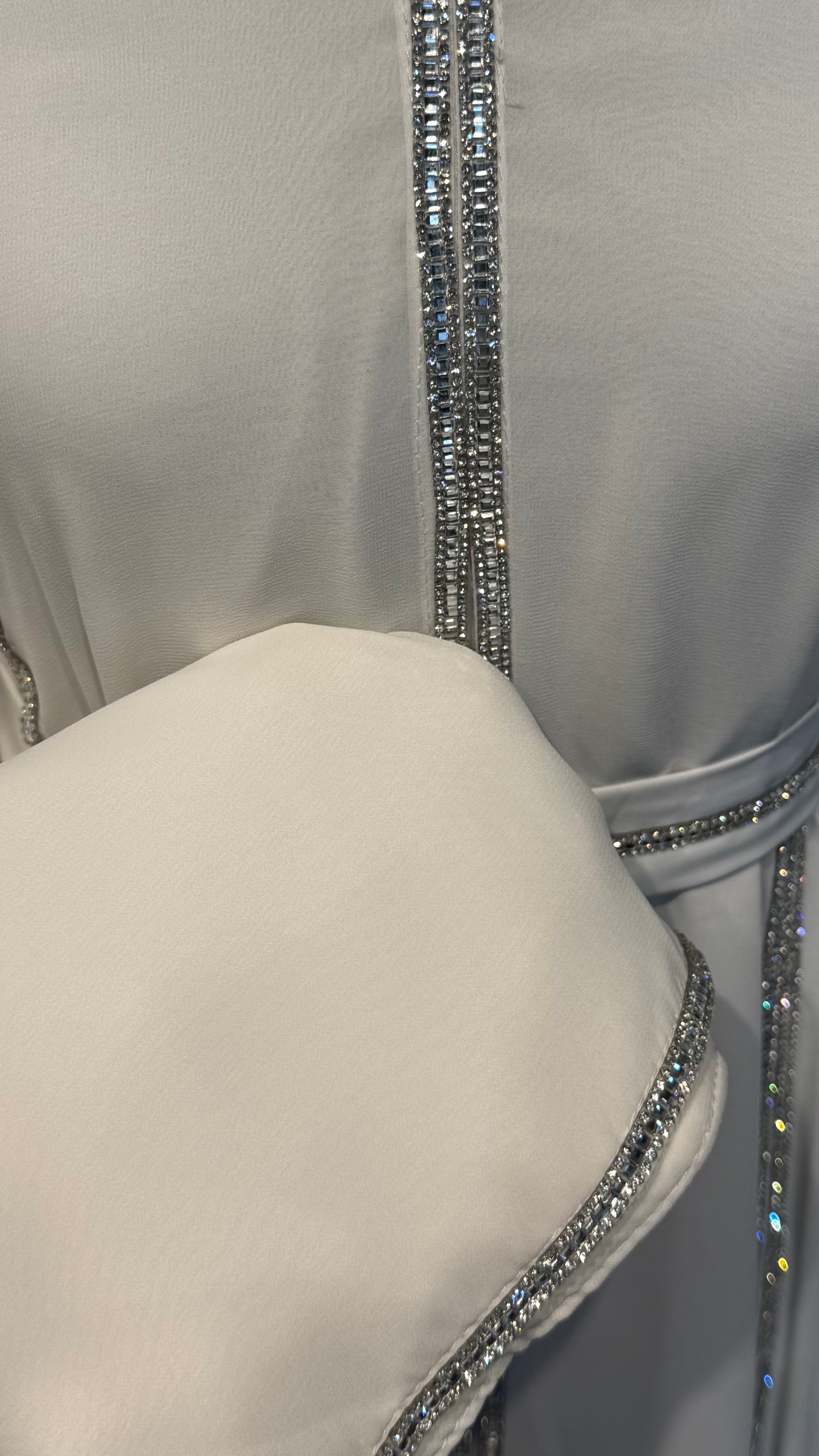 3 Piece Slit Abaya Set- White