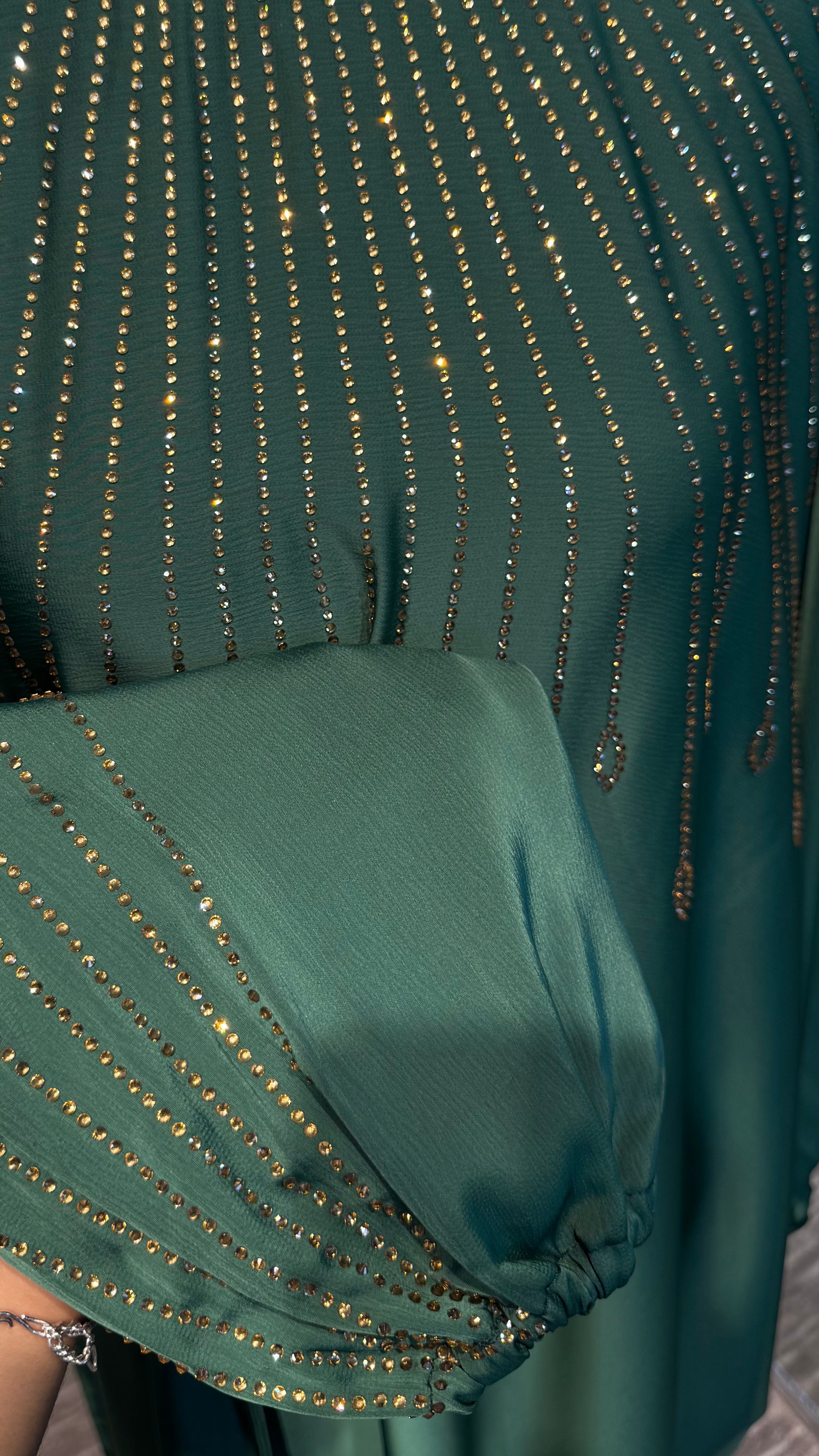 One Side Farasha Abaya Set with Hijab - Green