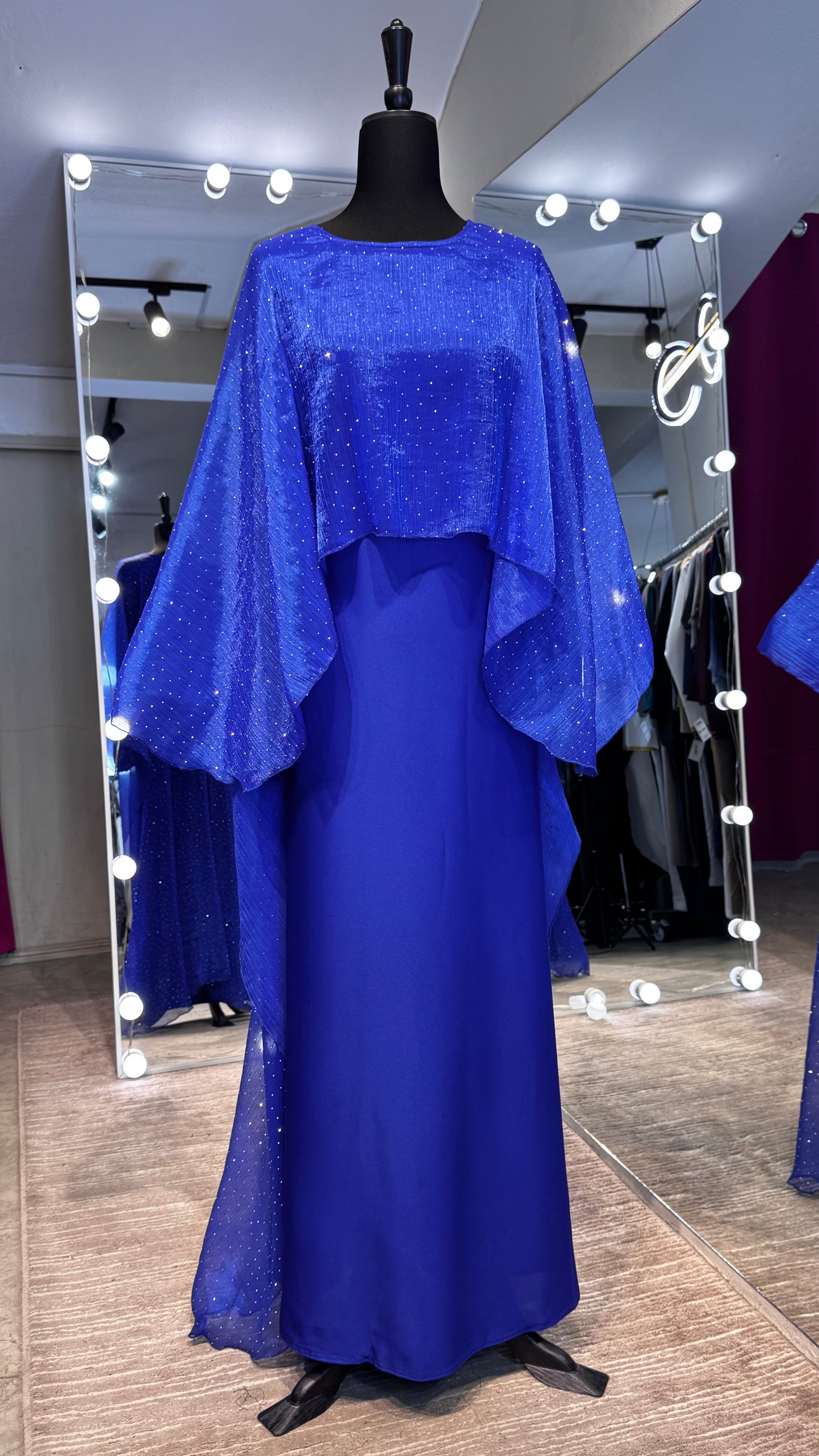 Cape Style Abaya Set with Hijab – Nida & Organza- Royal Blue