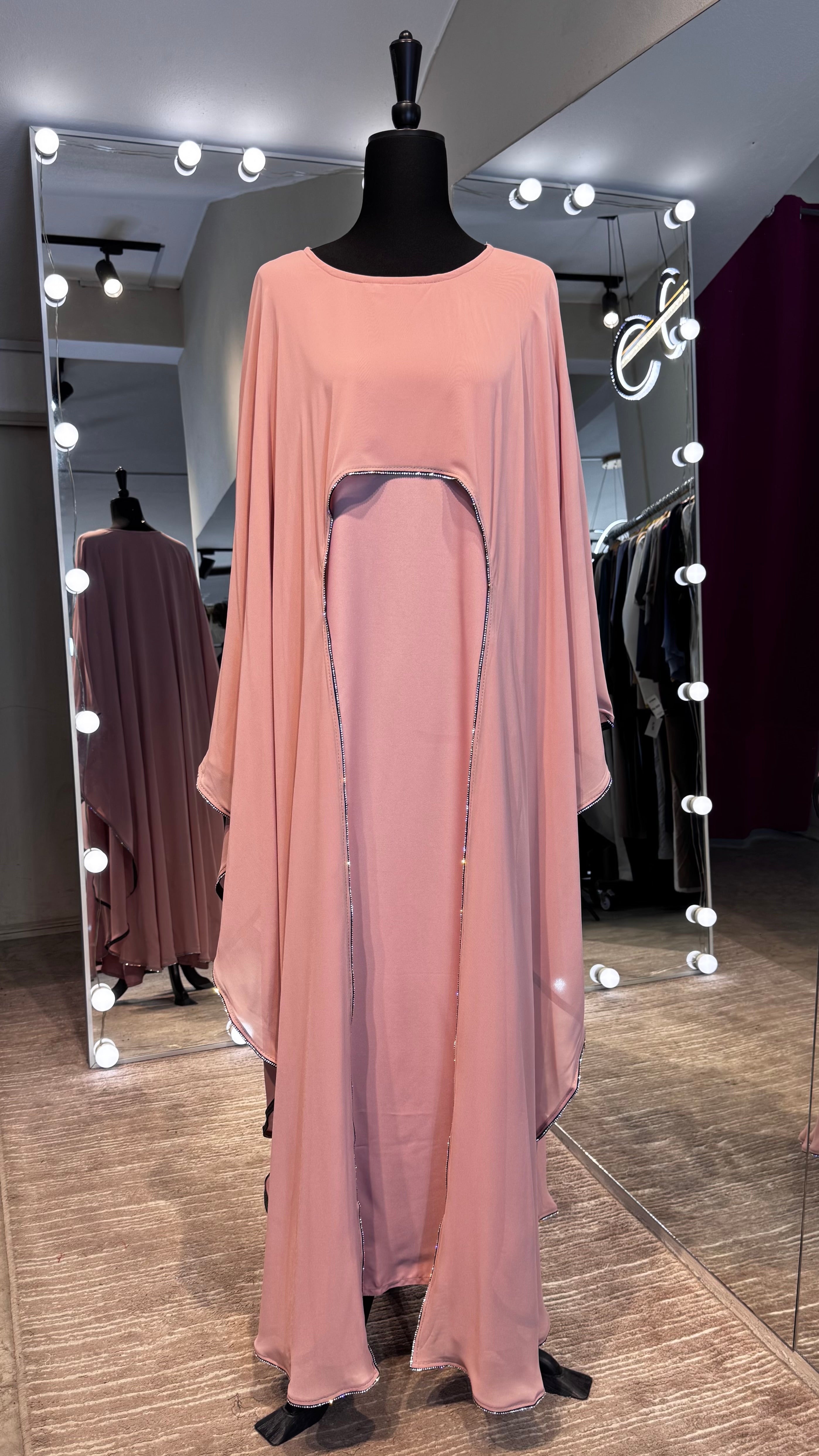 Farasha Wrap Abaya Set with Hijab -Baby Pink