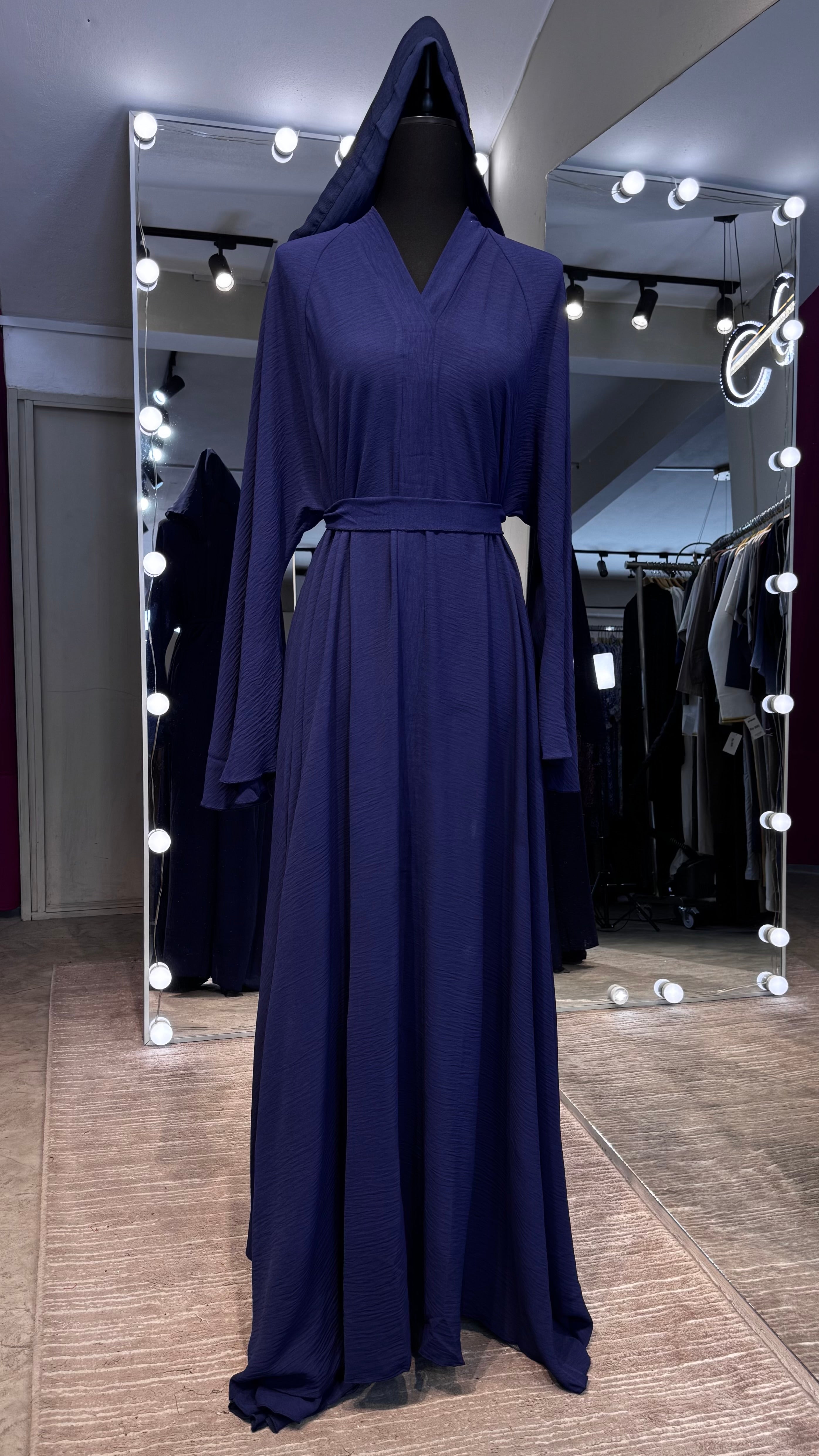 Umbrella Cut Abaya 3 pcs Set- Navy Blue