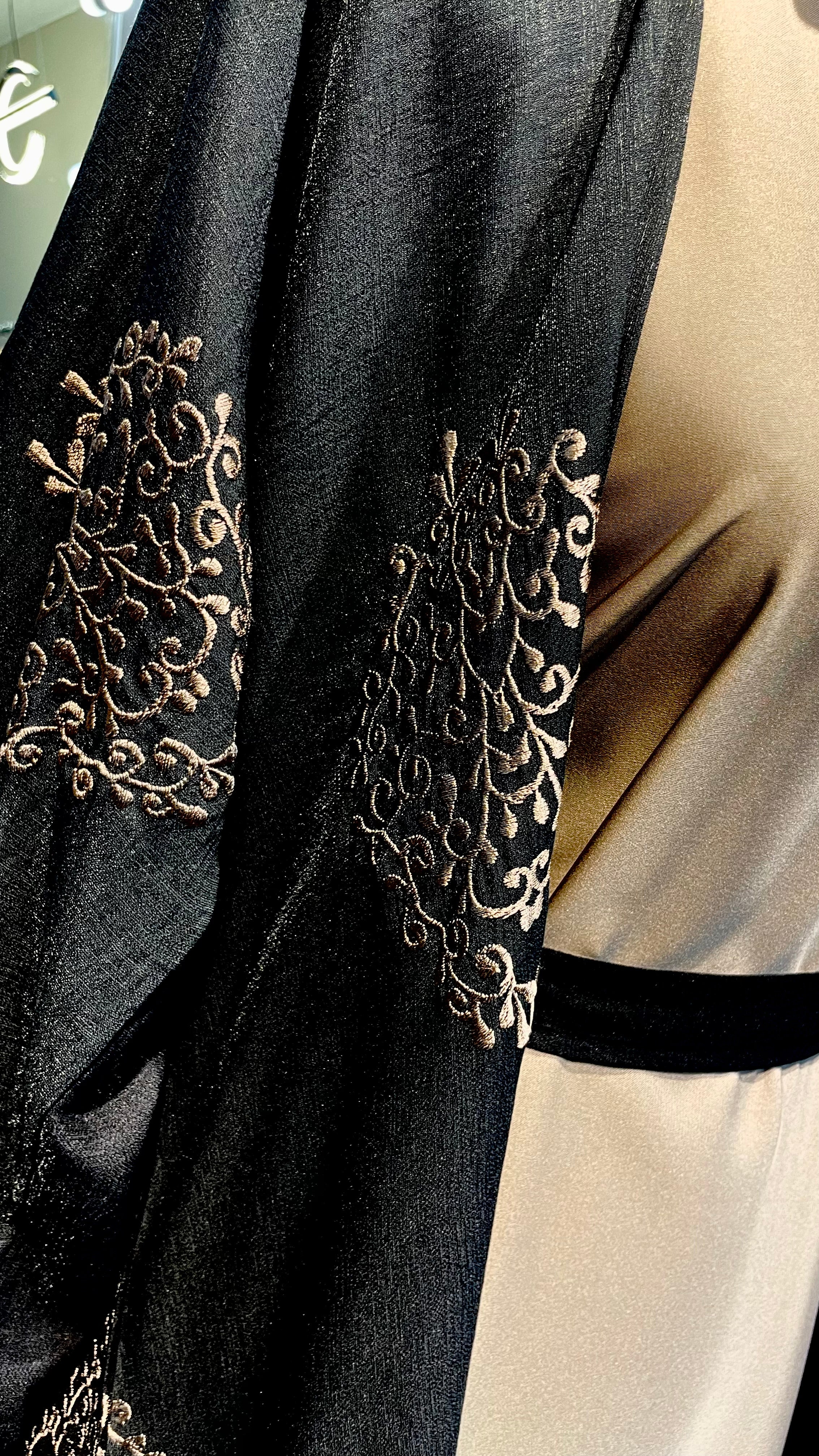 Black Embroidered Robe Abaya with Taupe Inner