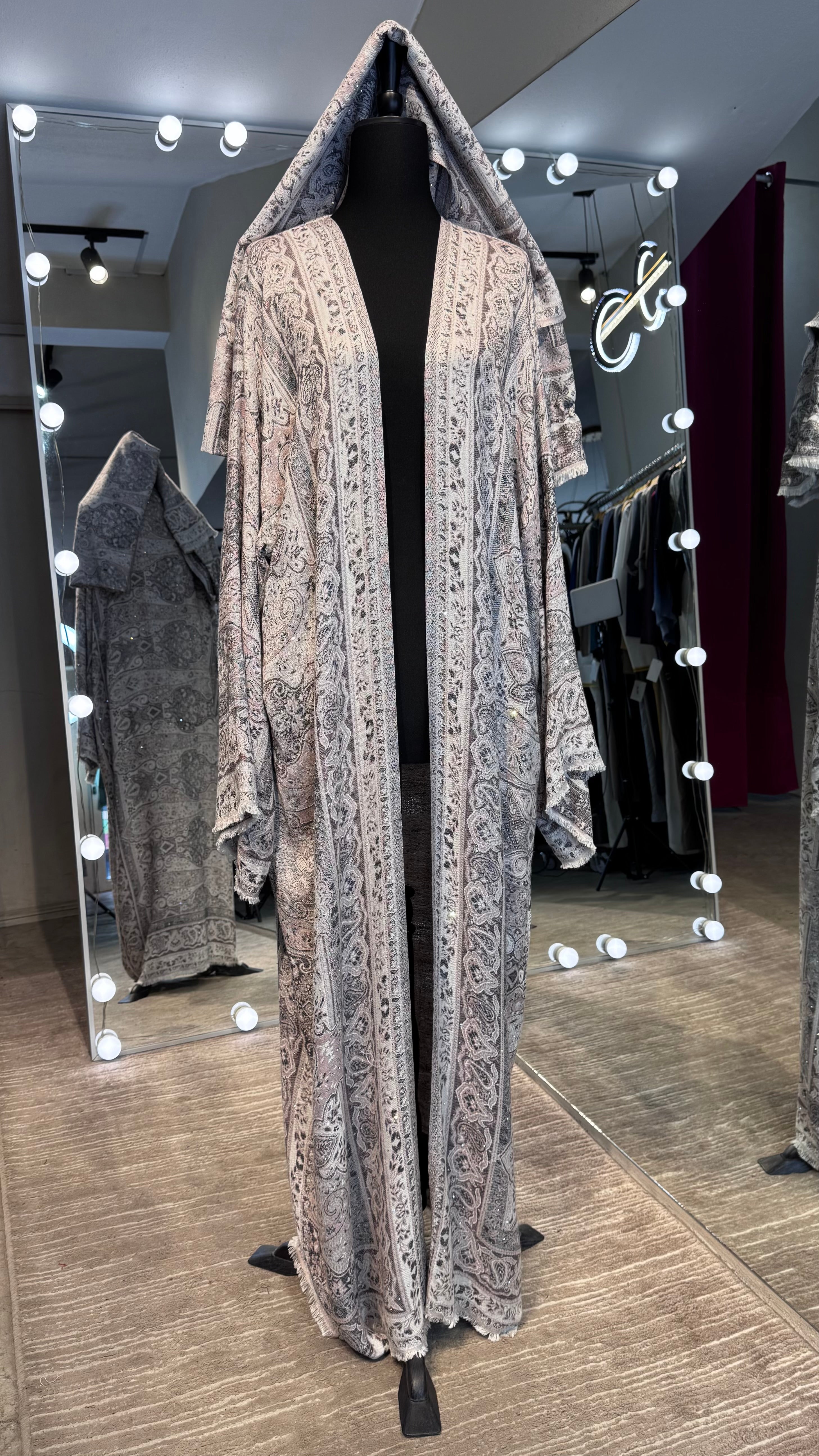 Pashmina Robe with Hijab – 2 Piece- Light pink & Gray