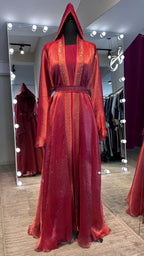 4 Piece Abaya Set with Hijab – Silky Zoom & Organza Umbrella Cut Robe- Maroon