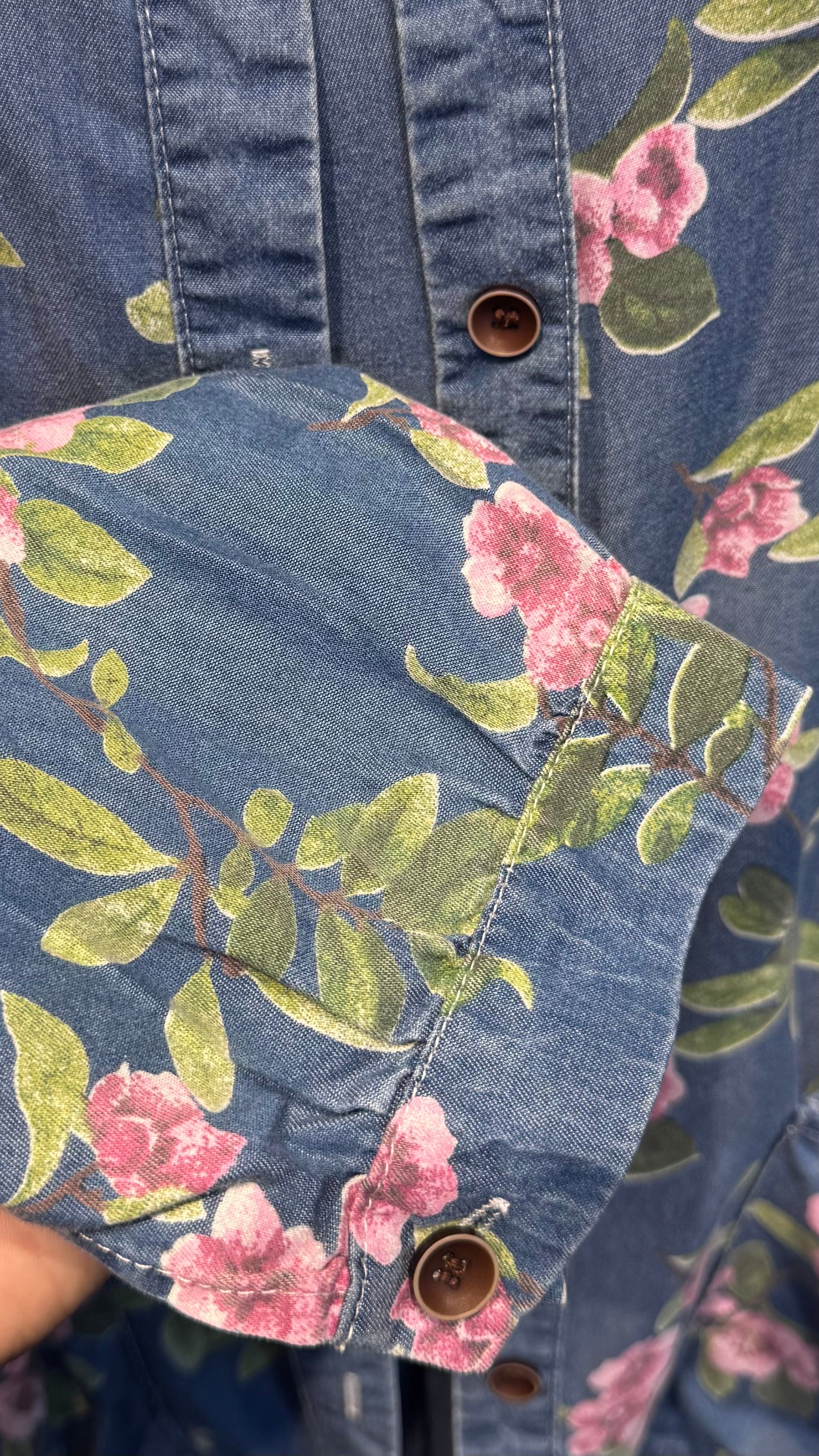 Denim 2-Piece Set –  Inner & Floral Blouse-Jeans Blue