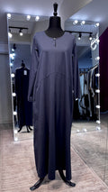 Cotton Dress with Line & Button Design- Dark Blue