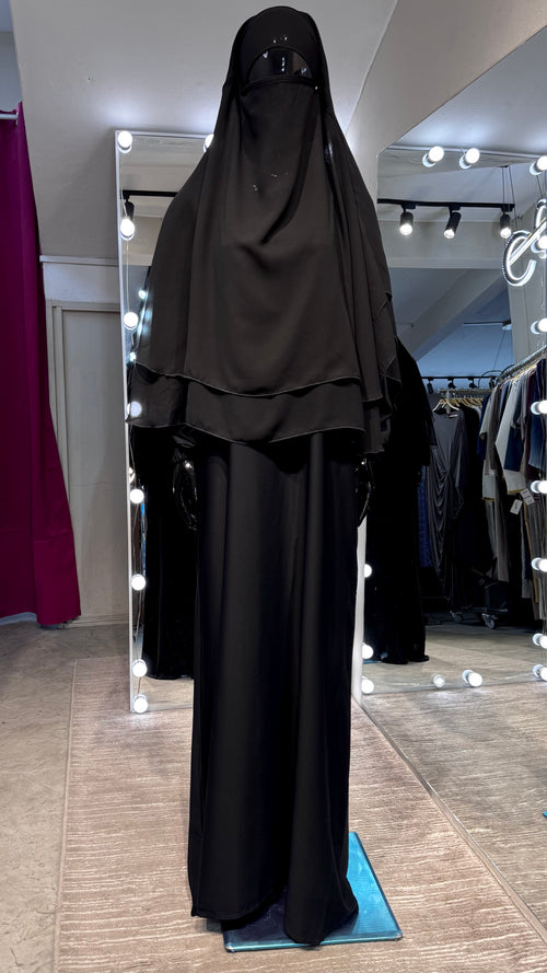 2-layers chiffon khimar Set- Black