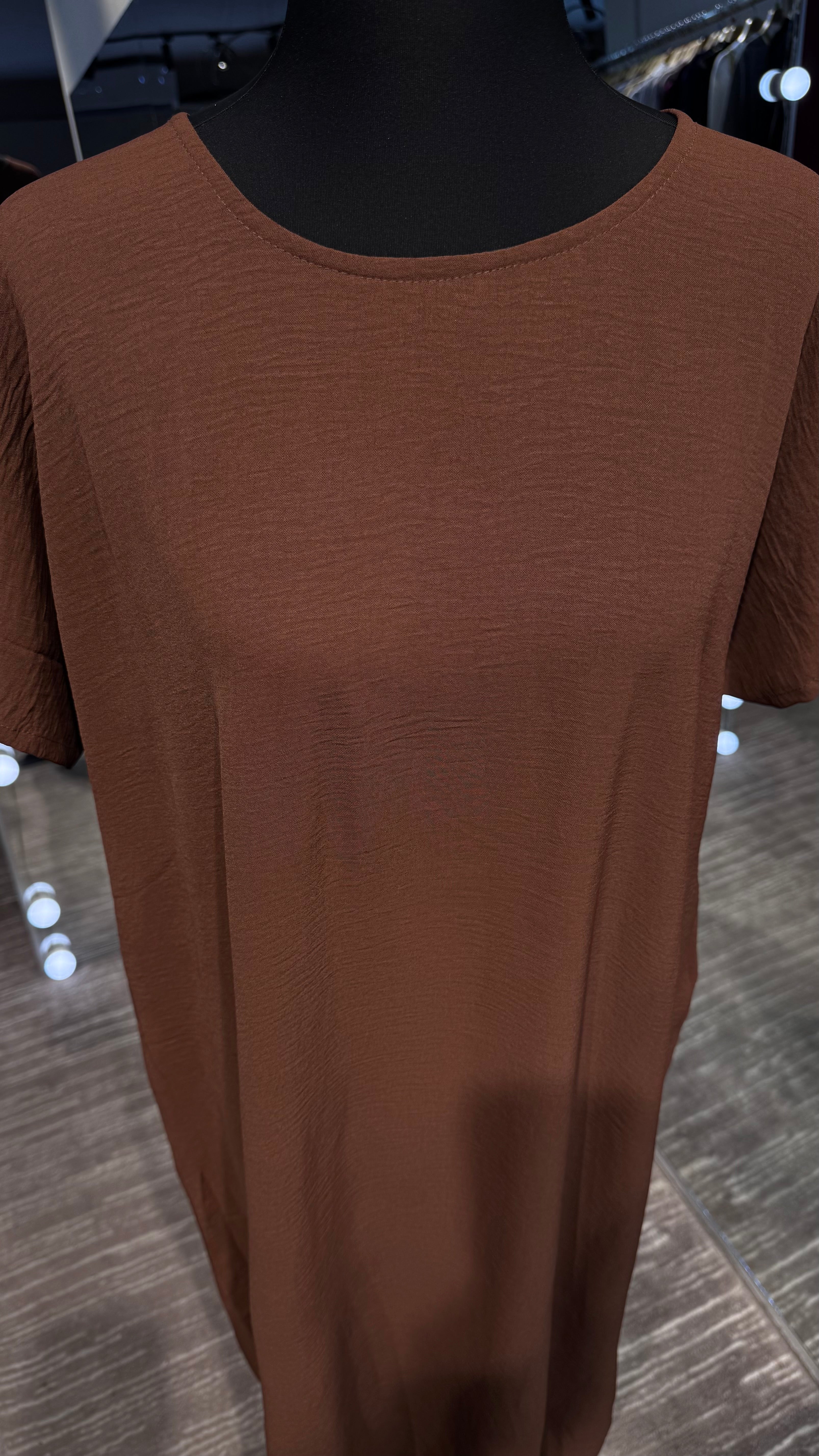 CY Crinkle Short Sleeve Inner Dress- Brown