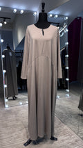 Cotton Dress with Line & Button Design-Light Gray