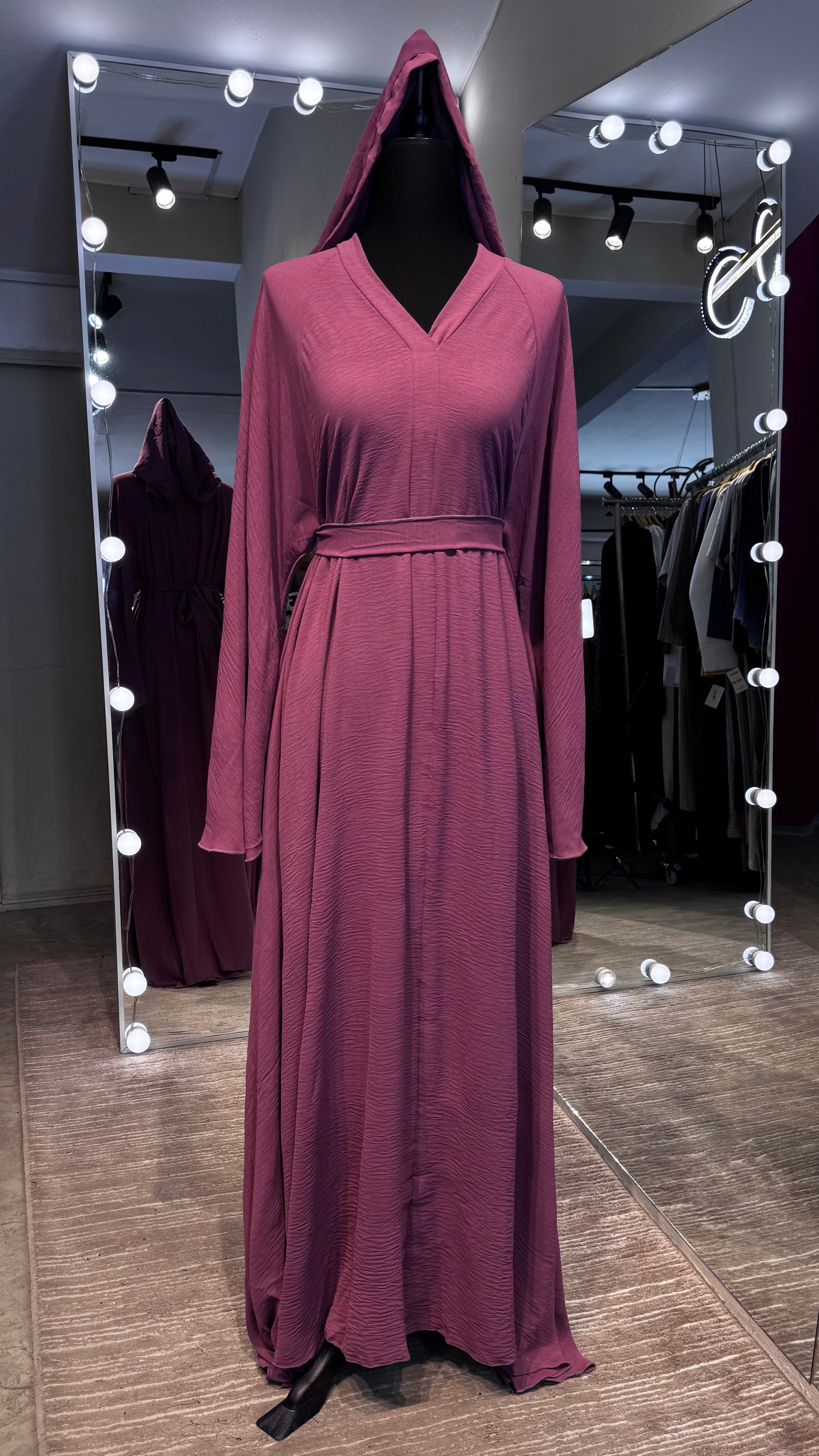Umbrella Cut Abaya 3 pcs Set- Rose Mauve