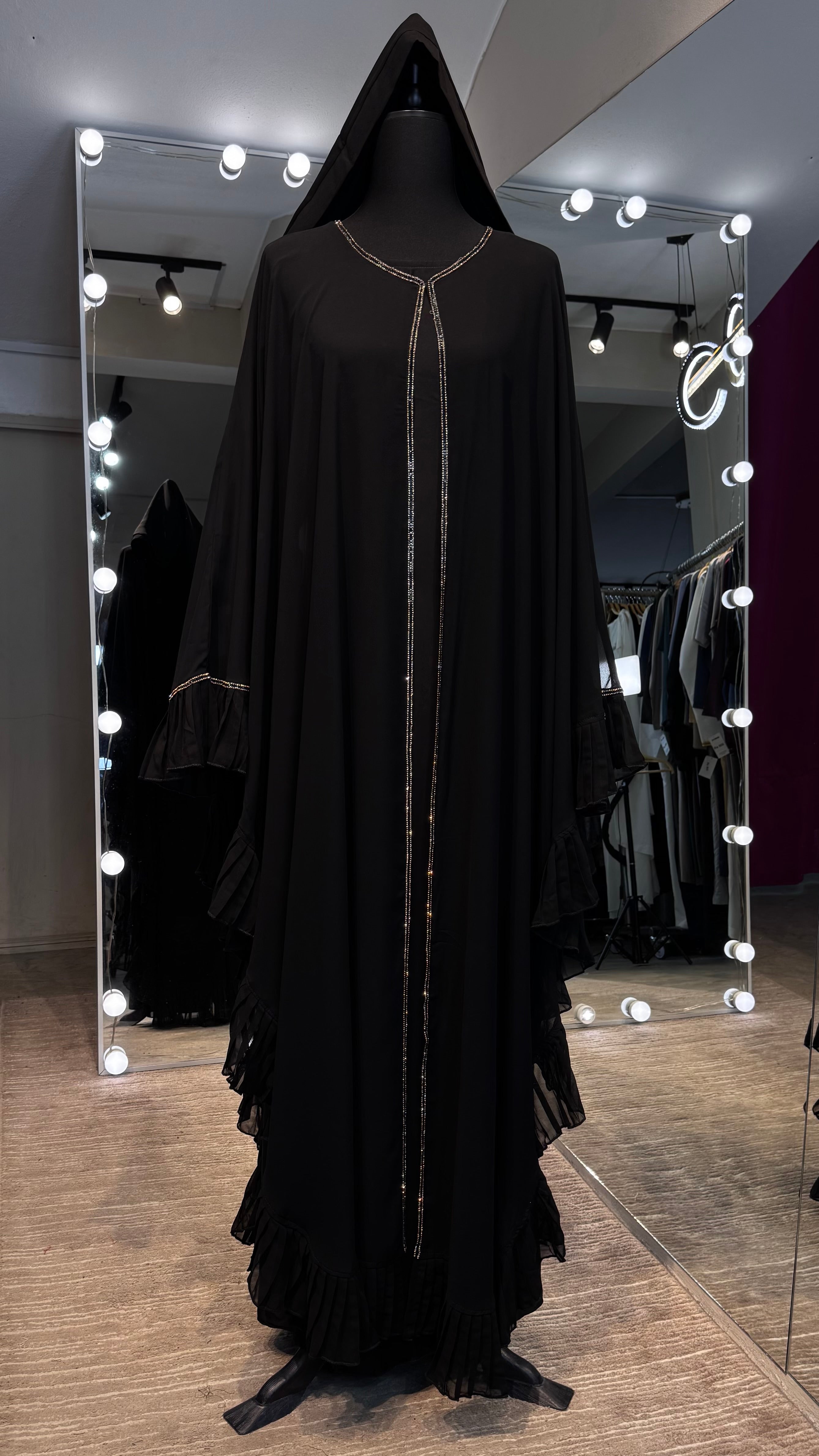 Farasha Pleated Sleeve 3 Pcs Set- Black