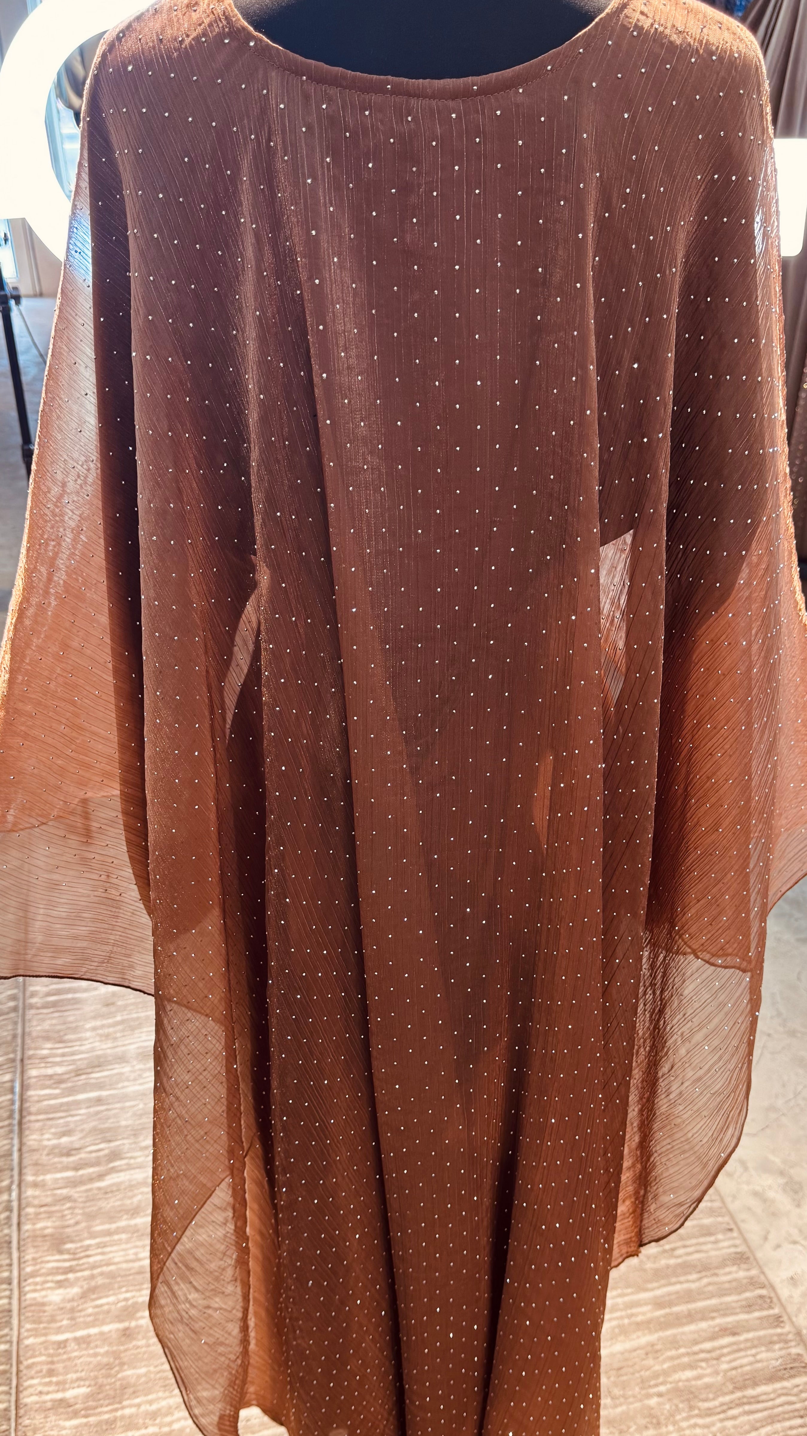 Cape Style Abaya Set with Hijab – Nida & Organza -Brown