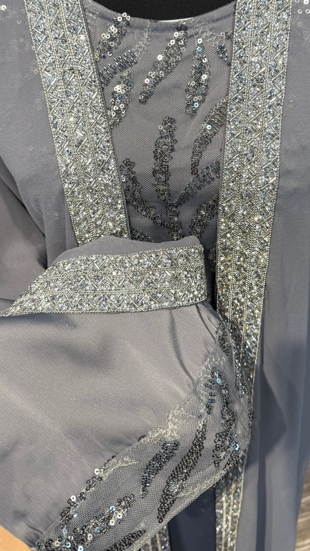 2 in 1 Abaya Set with Hijab – Gray