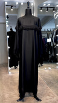 Straight Cut Abaya with front pleated chiffon- Black