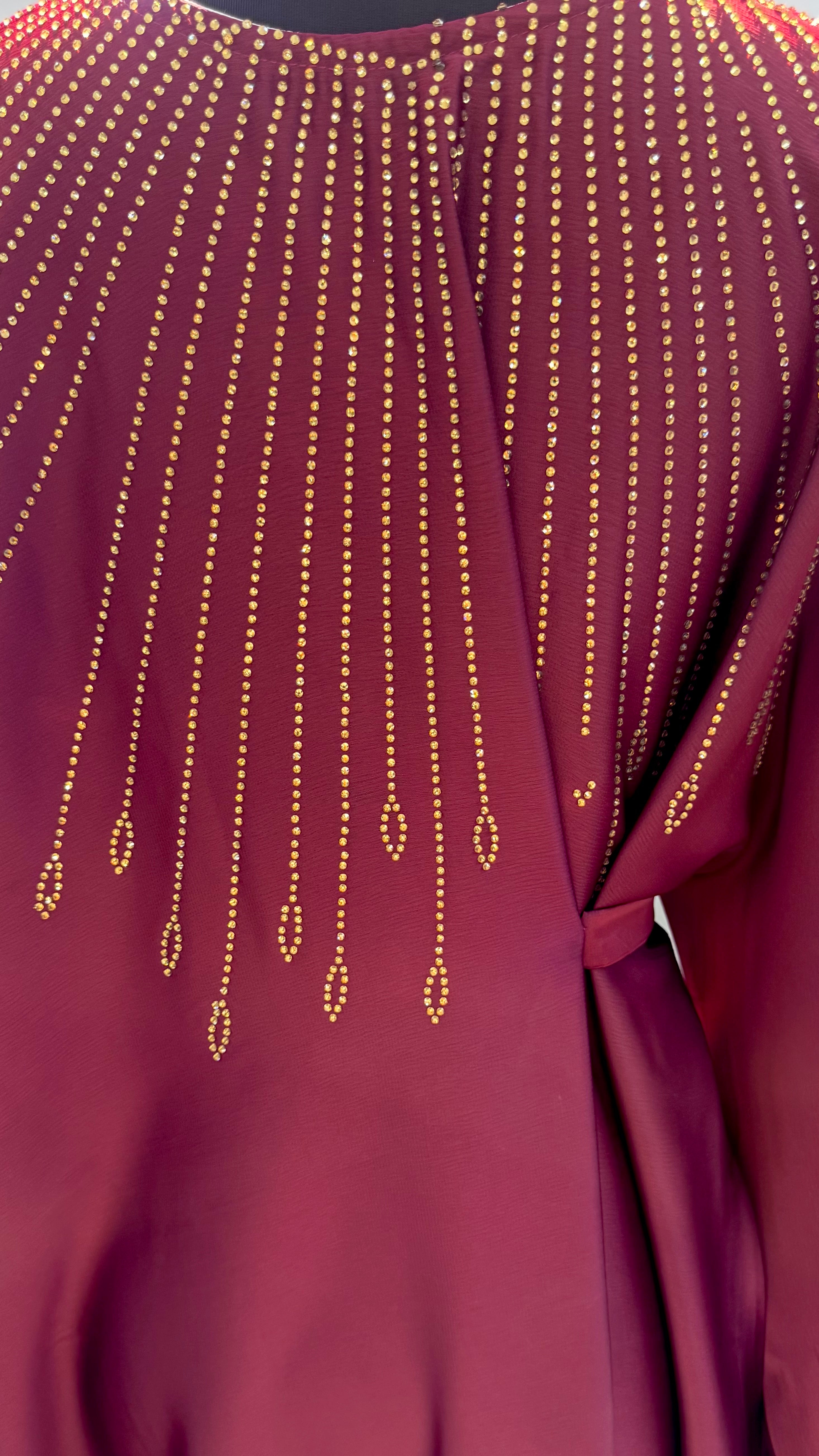 One Side Farasha Abaya Set with Hijab - Maroon