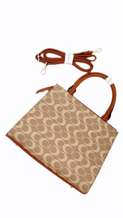 CanarLisa Camel Brown with Beige Handbag with shoulder strap