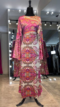 Satin Printed Casual Abaya Dress with Chiffon Hijab – 2 Piece - Fuchsia