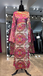 Satin Printed Casual Abaya Dress with Chiffon Hijab – 2 Piece - Fuchsia