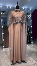 Cape Abaya Set with Hijab –Sequin, Nida & Chiffon - Nude Brown