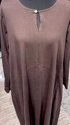 Cotton Dress with Line & Button Design- Dark Brown