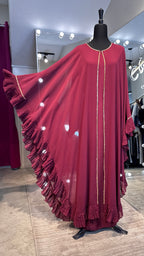 Farasha Pleated Sleeve 3 Pcs Set- Maroon