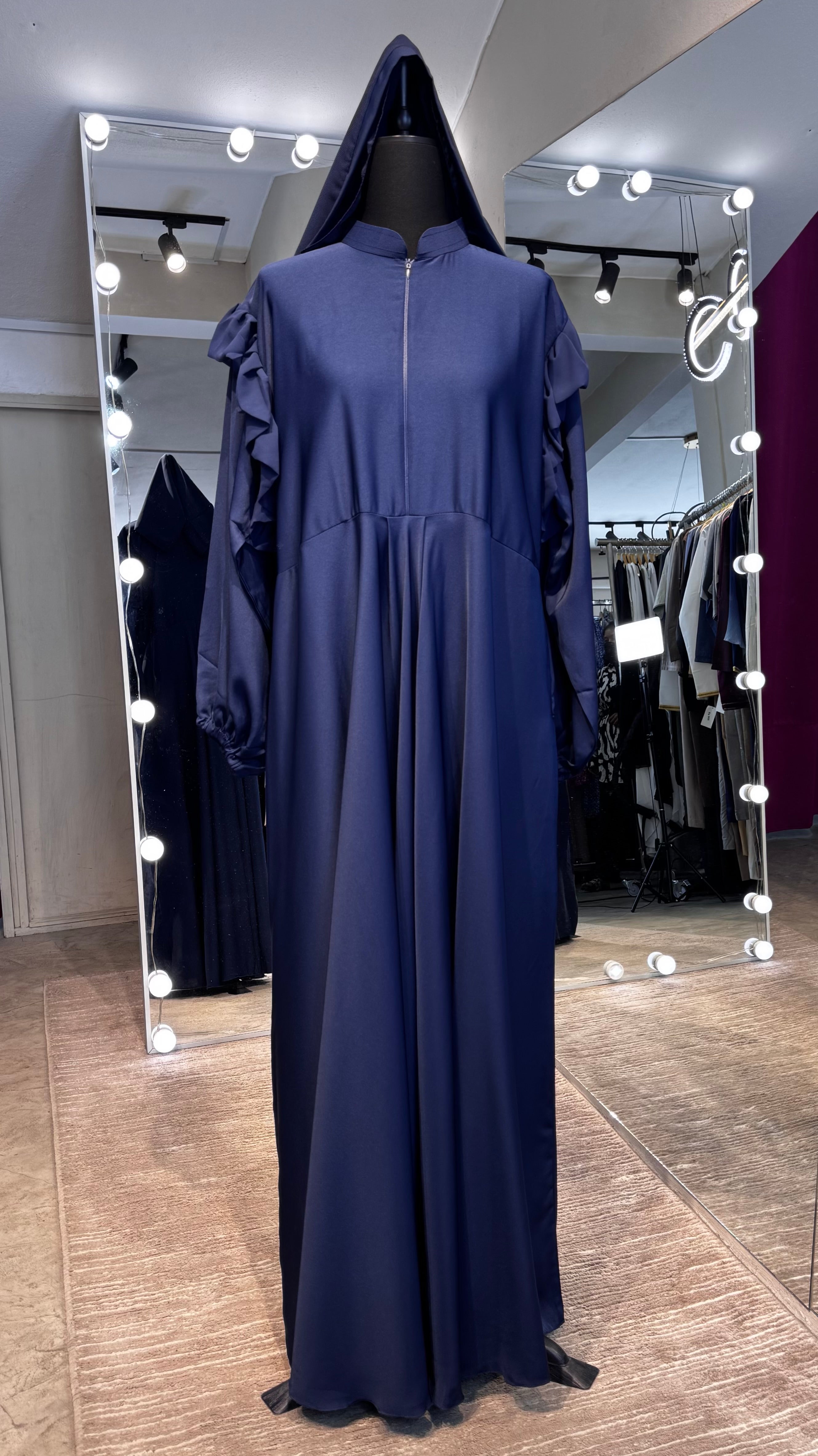 Turtle neck Umbrella Abaya- Navy Blue