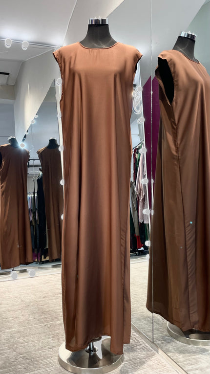 Brown Sleeveless Abaya Inner Slip made of Nida