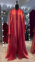4 Piece Abaya Set with Hijab – Silky Zoom & Organza Umbrella Cut Robe- Maroon
