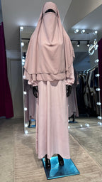 2-layers chiffon khimar Set- Pink