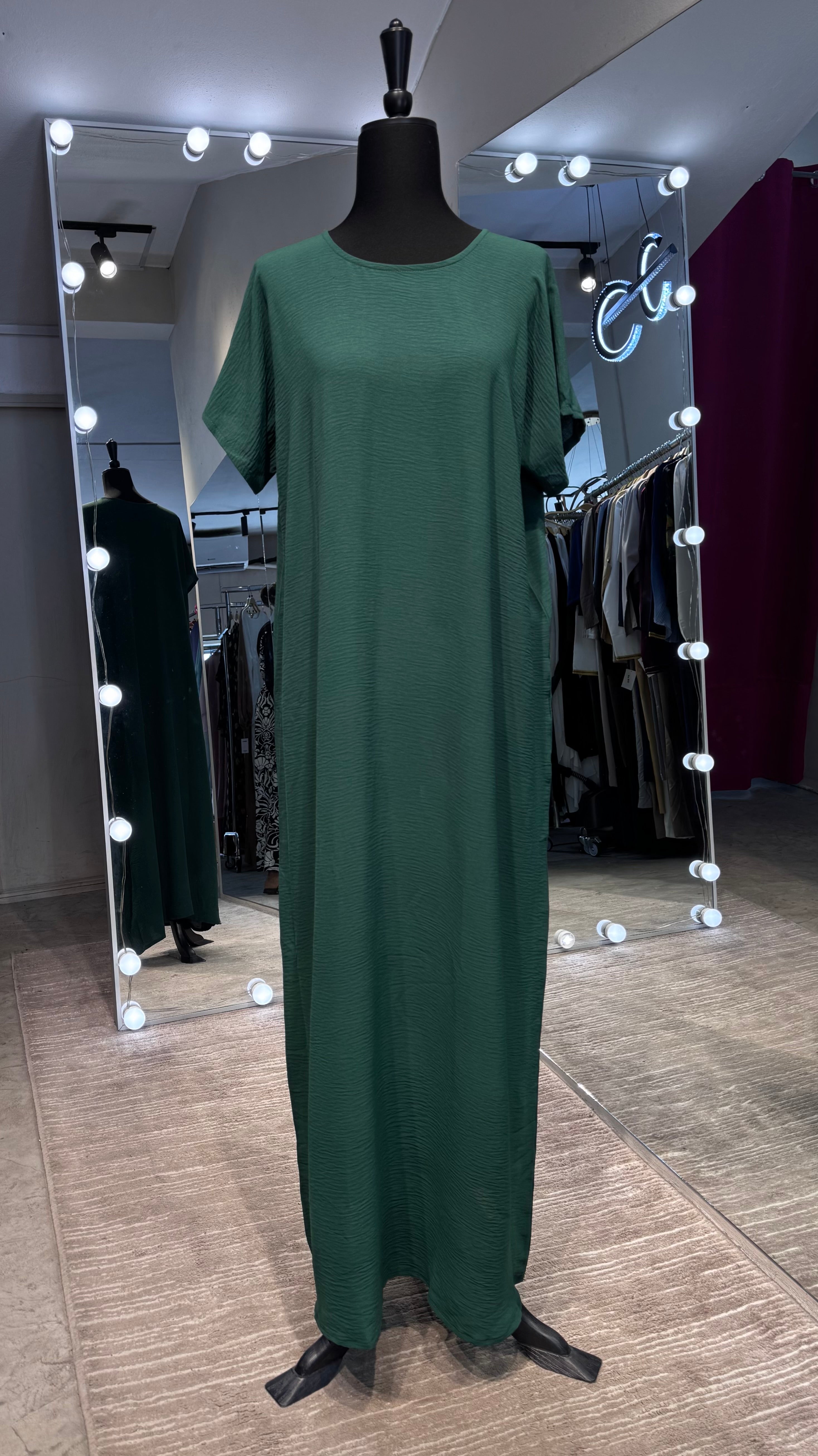 CY Crinkle Short Sleeve Inner Dress- Green
