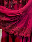 Ruby Red Premium Nida and Chiffon combination Abaya Dress with lace lining and stones