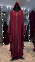 Farasha Pleated Sleeve 3 Pcs Set- Maroon