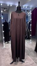 Cotton Dress with Line & Button Design- Dark Brown
