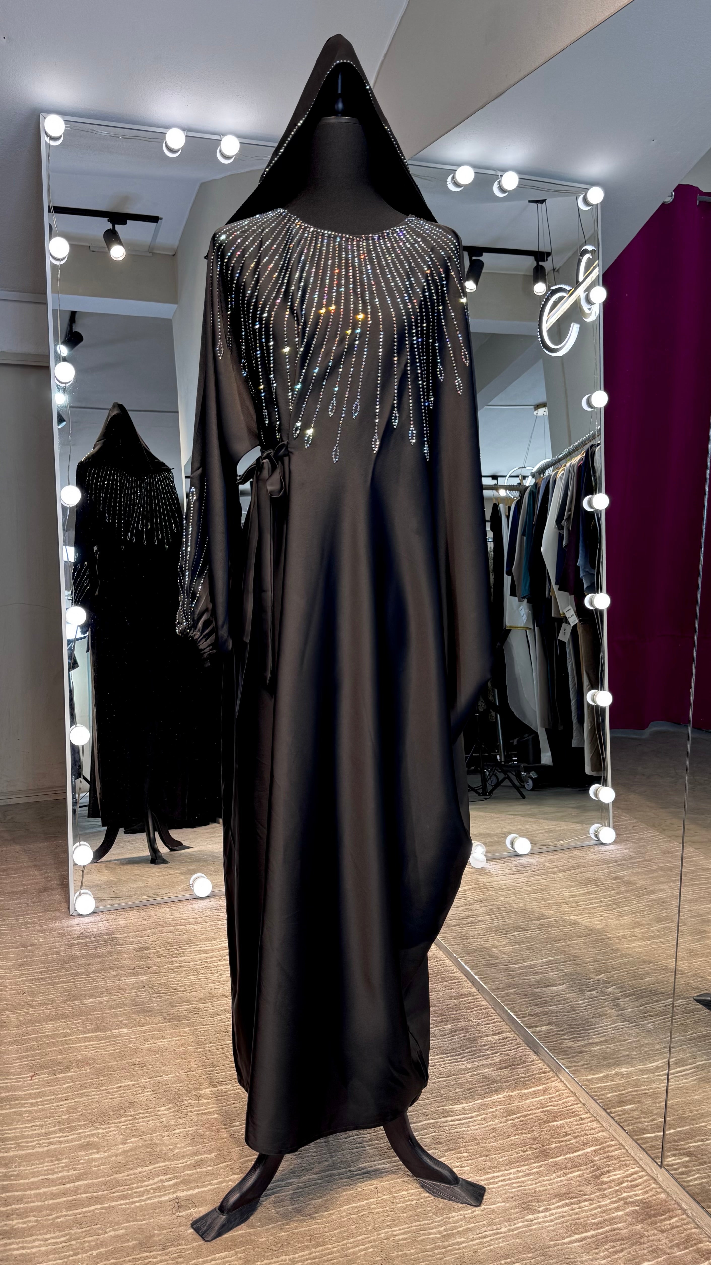 One Side Farasha Abaya Set with Hijab - Black