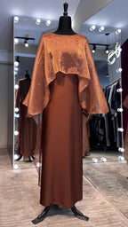 Cape Style Abaya Set with Hijab – Nida & Organza -Brown