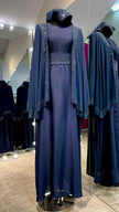 Navy Blue Chiffon Cape Farasha with Stones