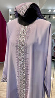 Lavender Nida Abaya with Embroidered lace and stones.