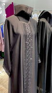 Black Nida Abaya with Embroidered lace and stones.