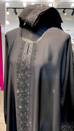 Black Nida Abaya with Embroidered lace and stones.