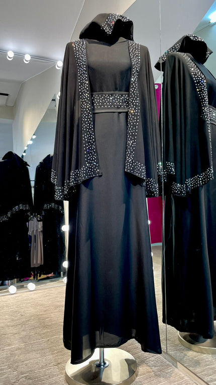 Black Chiffon Cape Farasha with Stones